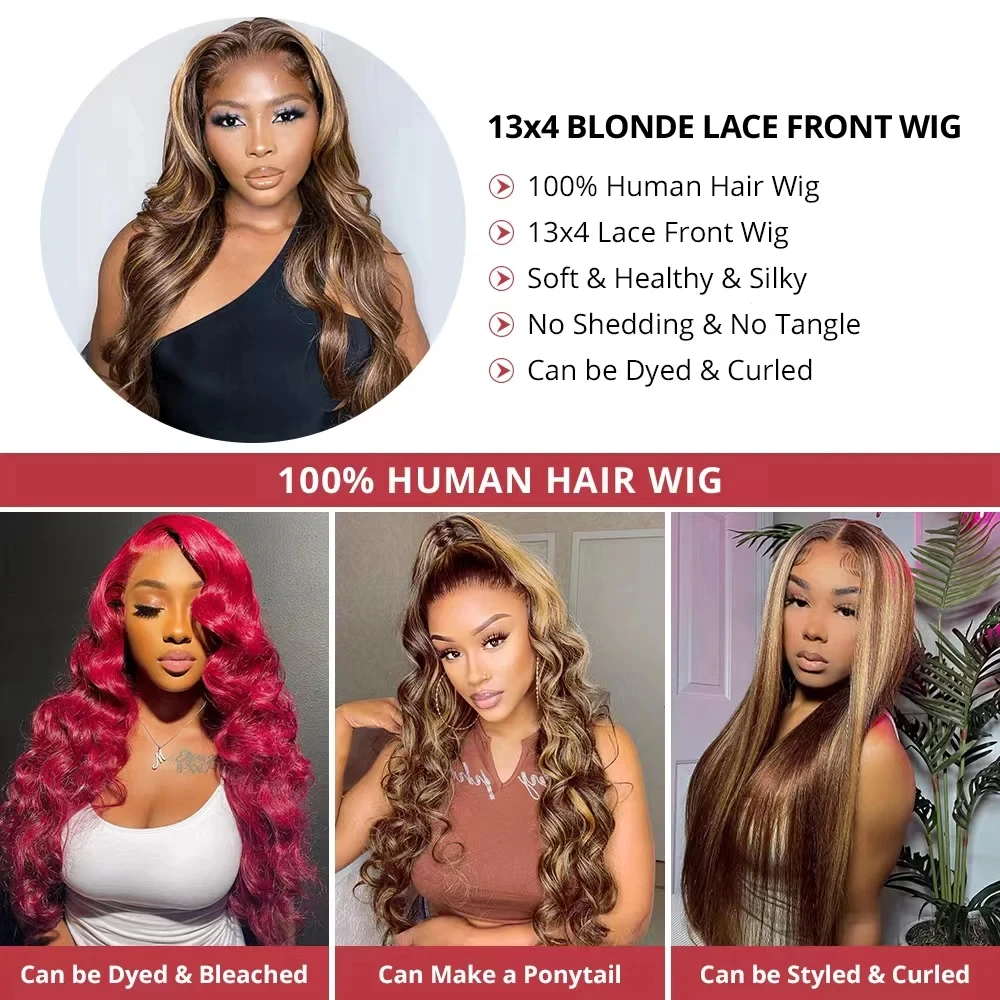 Highlight Wig Human Hair 13x4 HD Transparent Lace Frontal Wig Preplucked Colored Human Hair Wigs 13X6 Lace Front Wig For Women