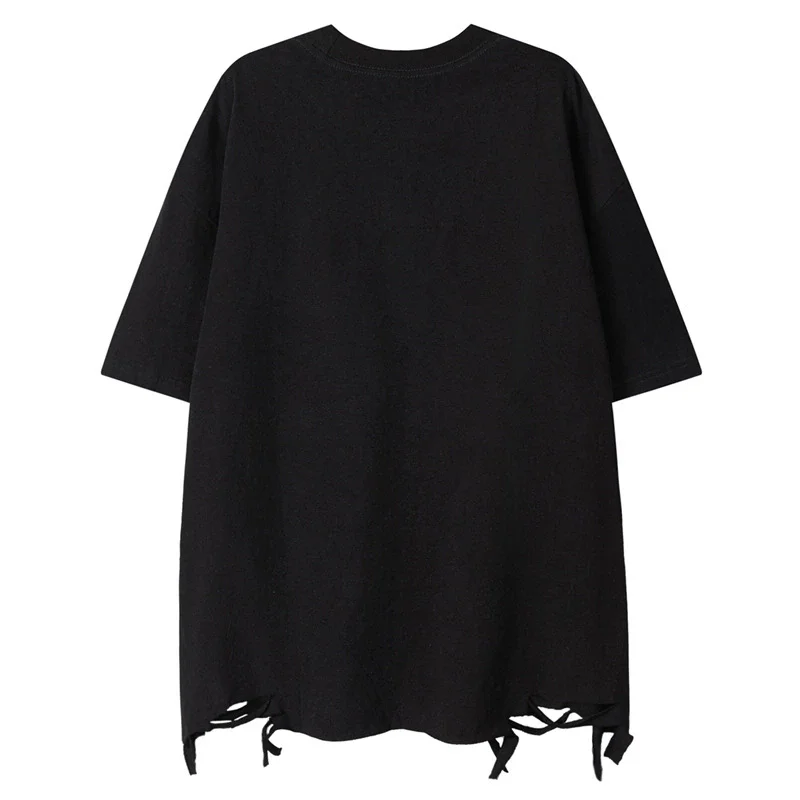 2026 Summer Vintage Tshirt Distressed Ripped Short Sleeve T-Shirt Unisex Loose Tee Top 100% Cotton
