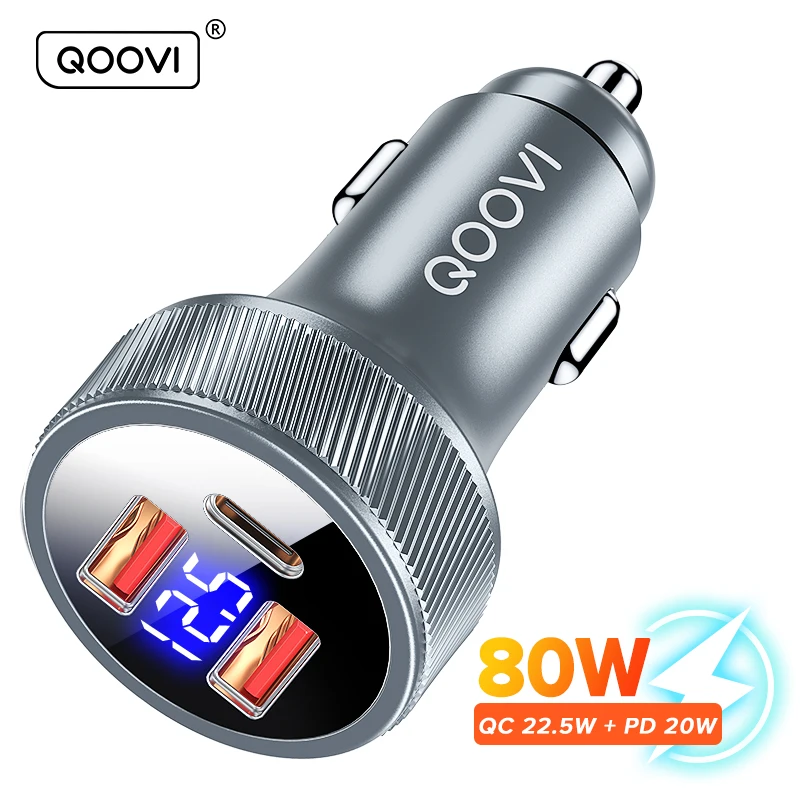 QOOVI 80W Car Charger PD USB Type C Dual Port USB Phone Charger Fast Charging For iPhone 13 Xiaomi S
