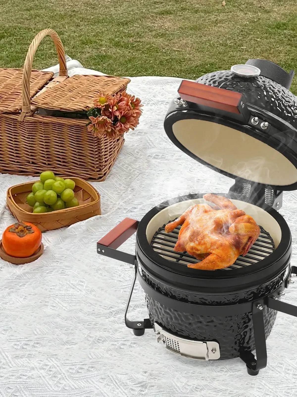 Gril de barbecue rond en céramique de 47cm, gril à charbon de bois, fumeur, cuisine extérieure, pour pique-nique et Patio