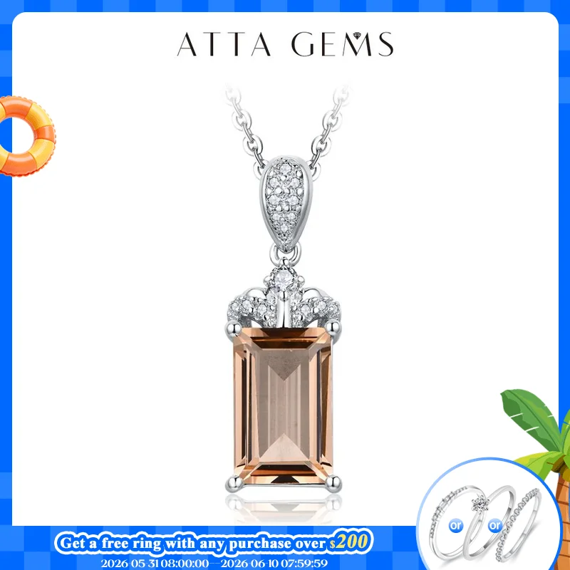 

ATTAGEMS 2024 Luxury Baguette Cut 11*7 925 Sterling Silver Morganite Necklace for Women With Certificed High Quality New Jewelry