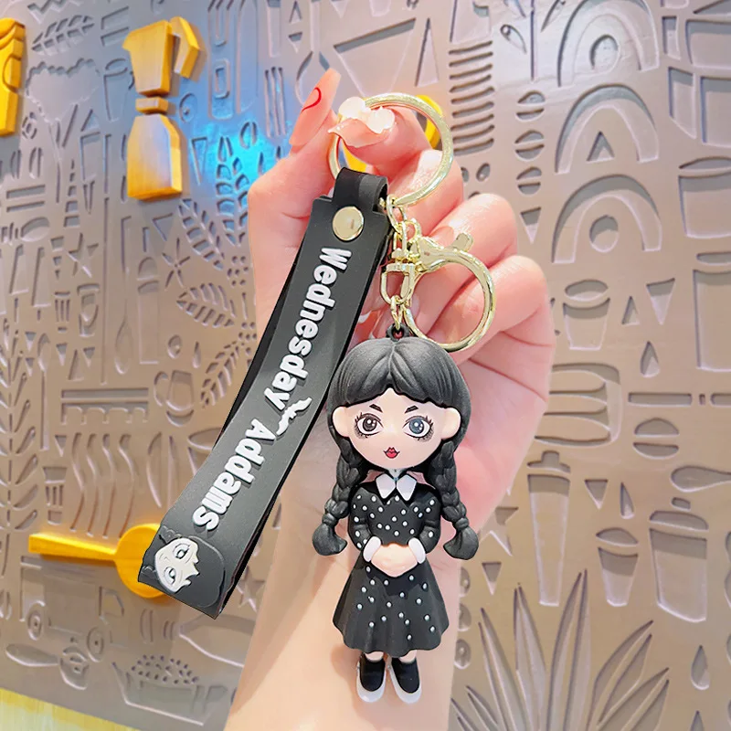 Wednesday Keychain American Drama Addams PVC Model Doll Pendant Gothic Backpack Decoration Car Keyring Accessories Cartoon Gift