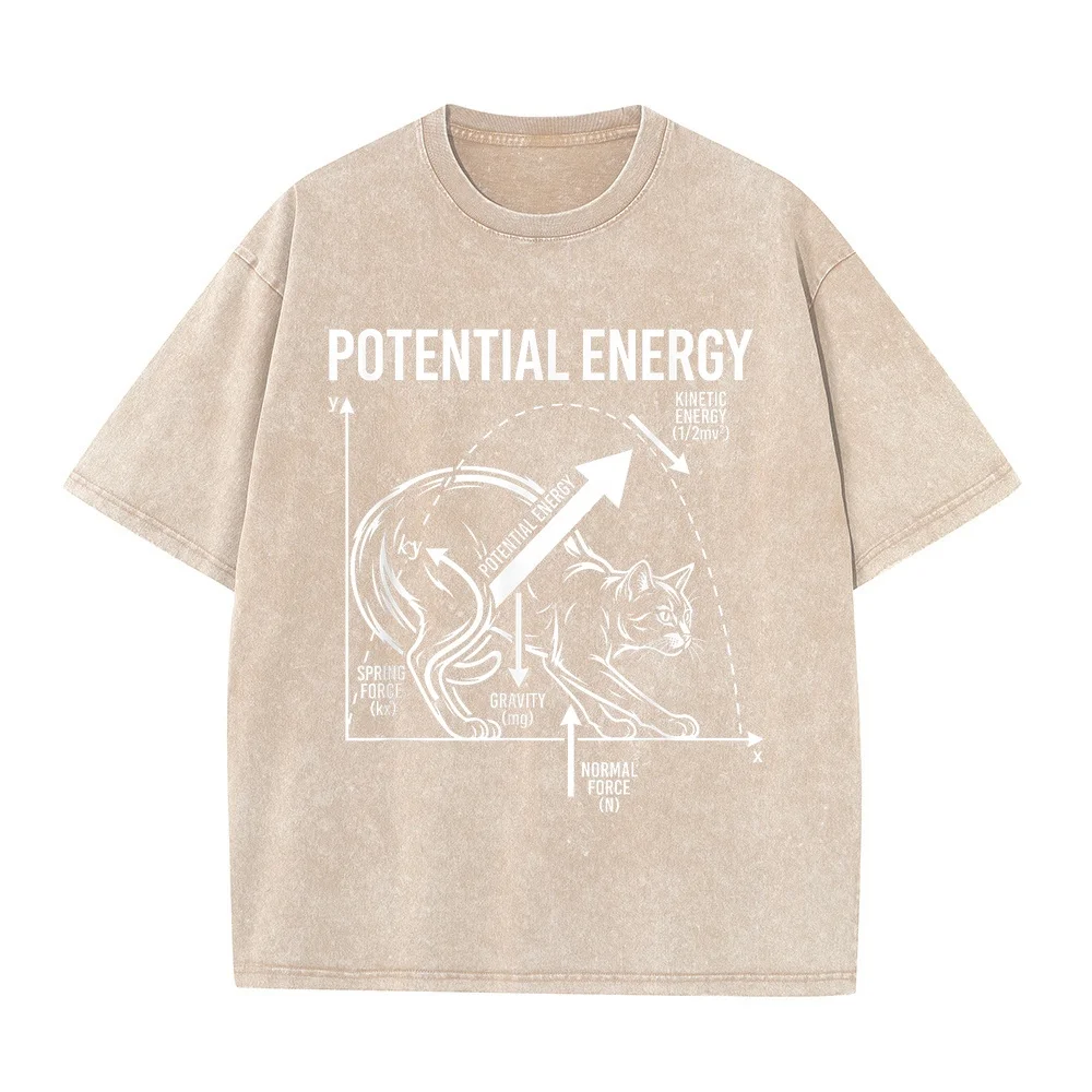 Potential Energy Feline Physics Diagram Science Teacher T-Shirt Nuevo En Tops Y Camisetas Men's Shirt Custom T Funny Quote Tee