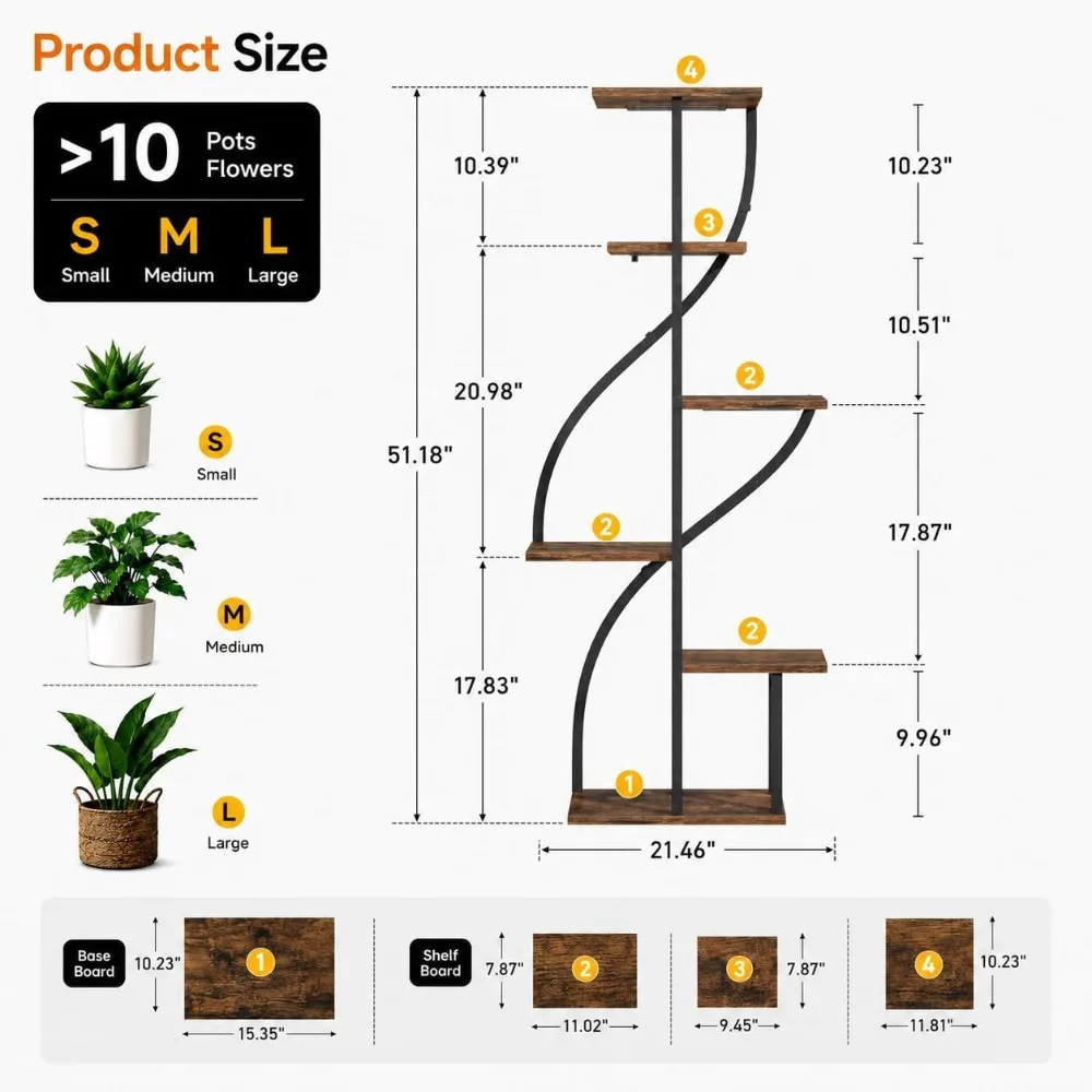 6 Tiered Indoor Plant Stand with Grow Light, Tall Plant Shelf for Indoor Plants