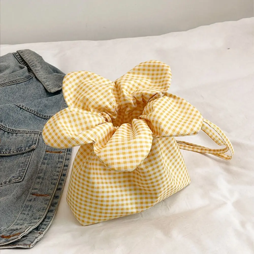캐주얼 한국 스타일 격자 무늬 Drawstring 가방 인쇄 귀여운 작은 Crossbody 가방 대용량 저장 가방 꽃 핸드백 쇼핑