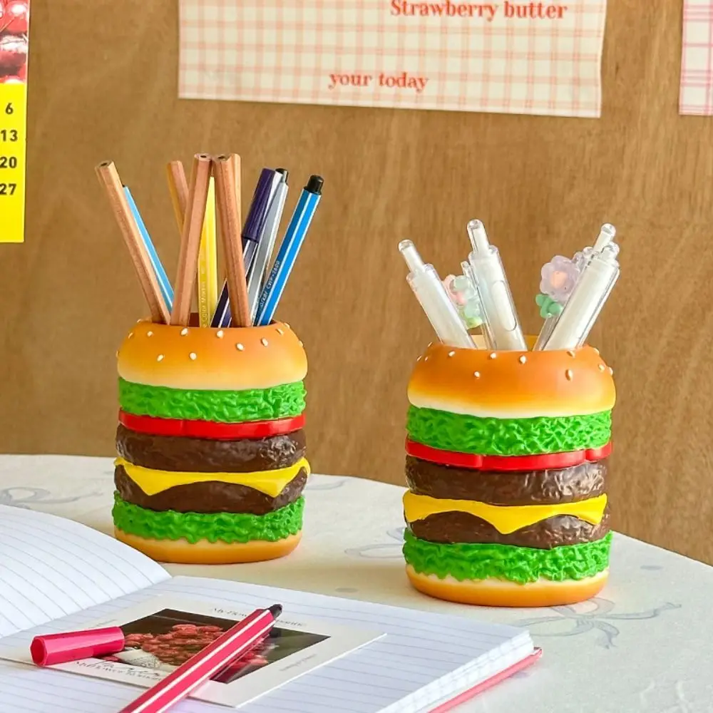 Cute Hamburg Design Pen Holder Smooth Creative Makeup Brush Storage Bucket Funny Multi-Purpose Desktop Storage Container