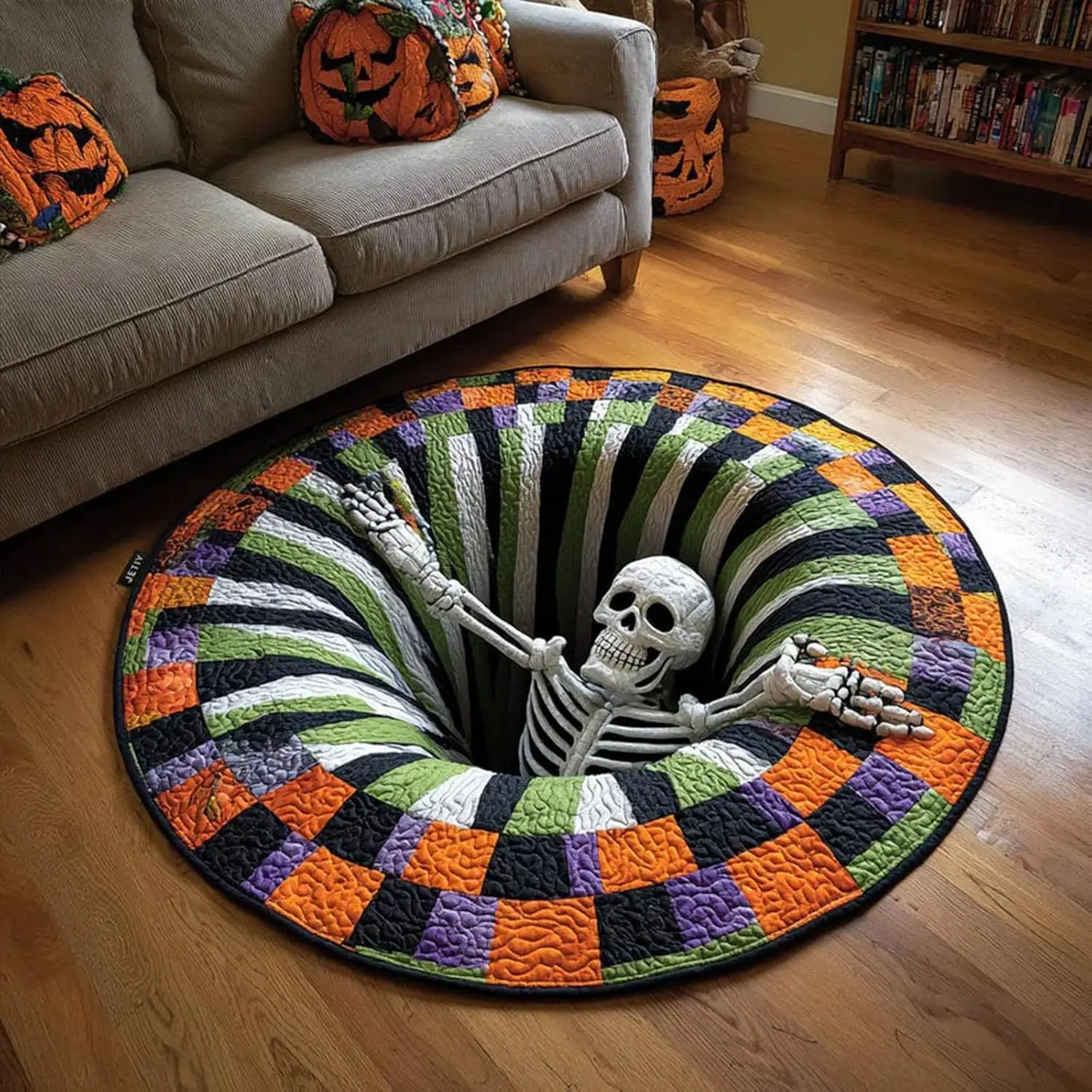 Horror Halloween Round Rug Bat Cat Skull Printed Plush Surface Non-slip Carpet for Home Outdoor Decor Door Mat, Cthulhu Antenna