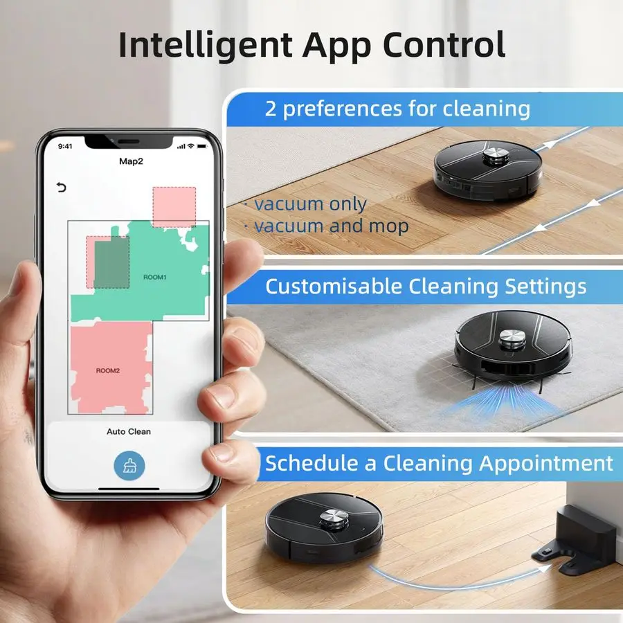 Vacuum and Mop Combo, 5000Pa Suction LiDAR Navigation with APP amp Voice Control, AntiTangle Brush, MultiFloor Mapping, NoGo Zon