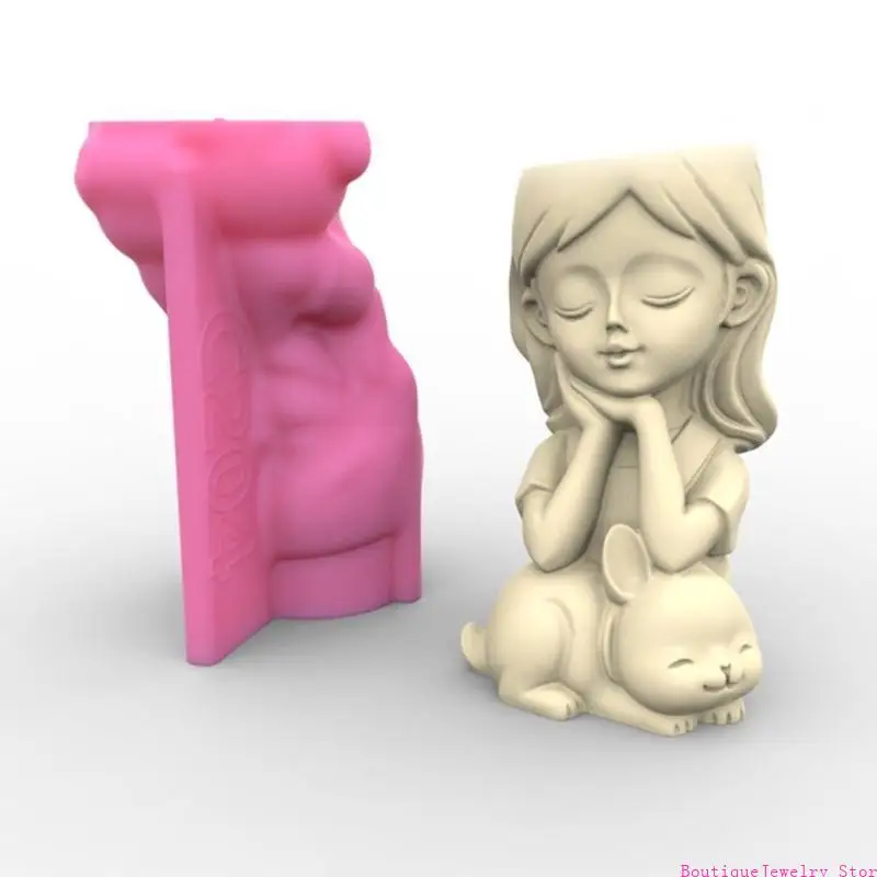 E1PE Girl Gypsum Silicone Mold Diy Succulents Concrete Flower Pot Vase Plaster Cement Mold Clay Mold Holder Mold