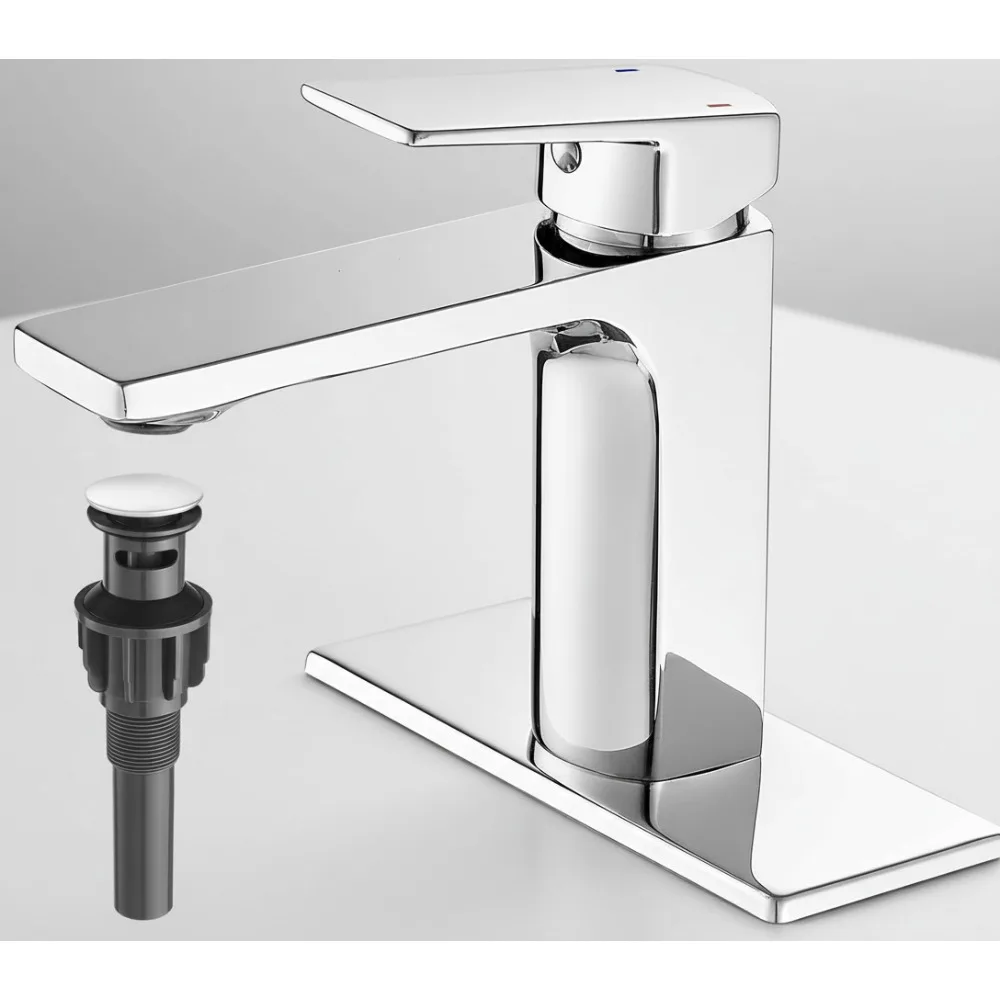 

Modern Chrome Single Handle Bathroom Faucet with Pop-up Drain, Easy DIY Installation for Home & RV Use