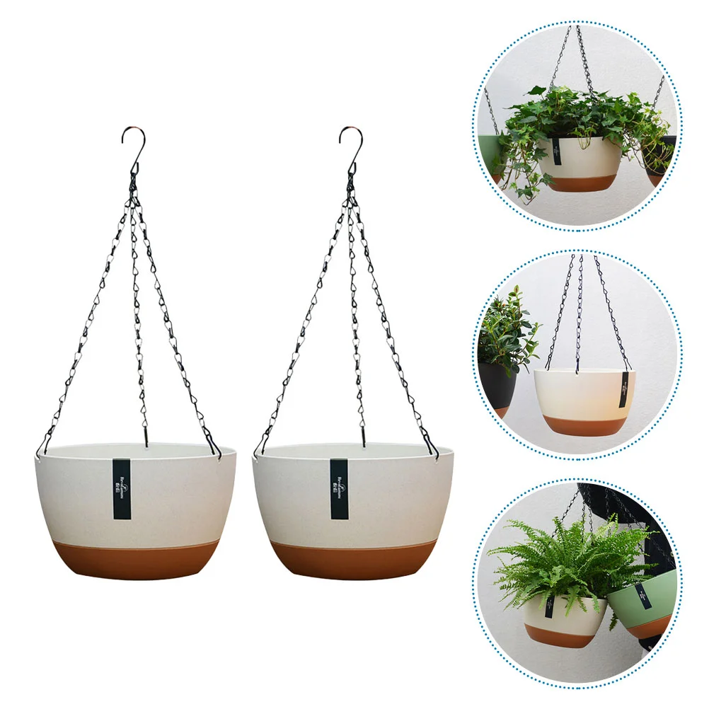 

2 Sets Big Flowerpot Planter Pots Large Hanging Stand Plastic Metal Outdoor Basket Storage