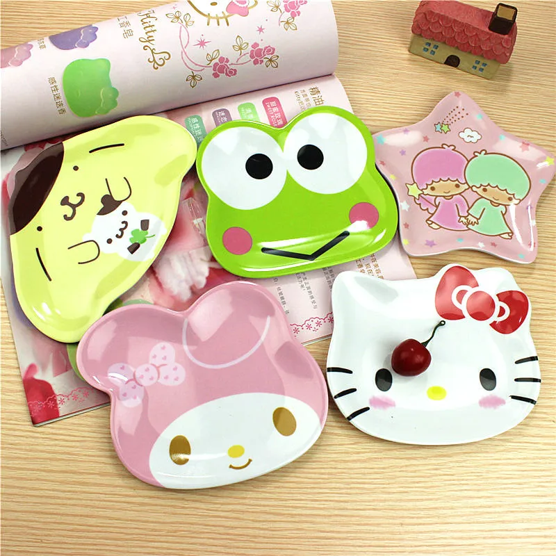 Disney Mickey My Melody Dinner Plate KT Cat Anime Baby Children Kawaii Saucer Tableware Fruit Plates Cartoon Snacks Tray Gift