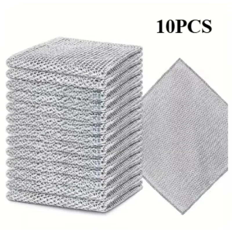 10PCS of Non Damaging Coated Wire Dishcloths,Bilayer,Reusable Kitchen Dishwashing Brushes, and Substitutes for Steel Wool Pads