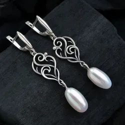 Boucles d'oreilles pendantes en argent pour femmes, fleur, perle, document, fête, exquis, mode, 216.239.