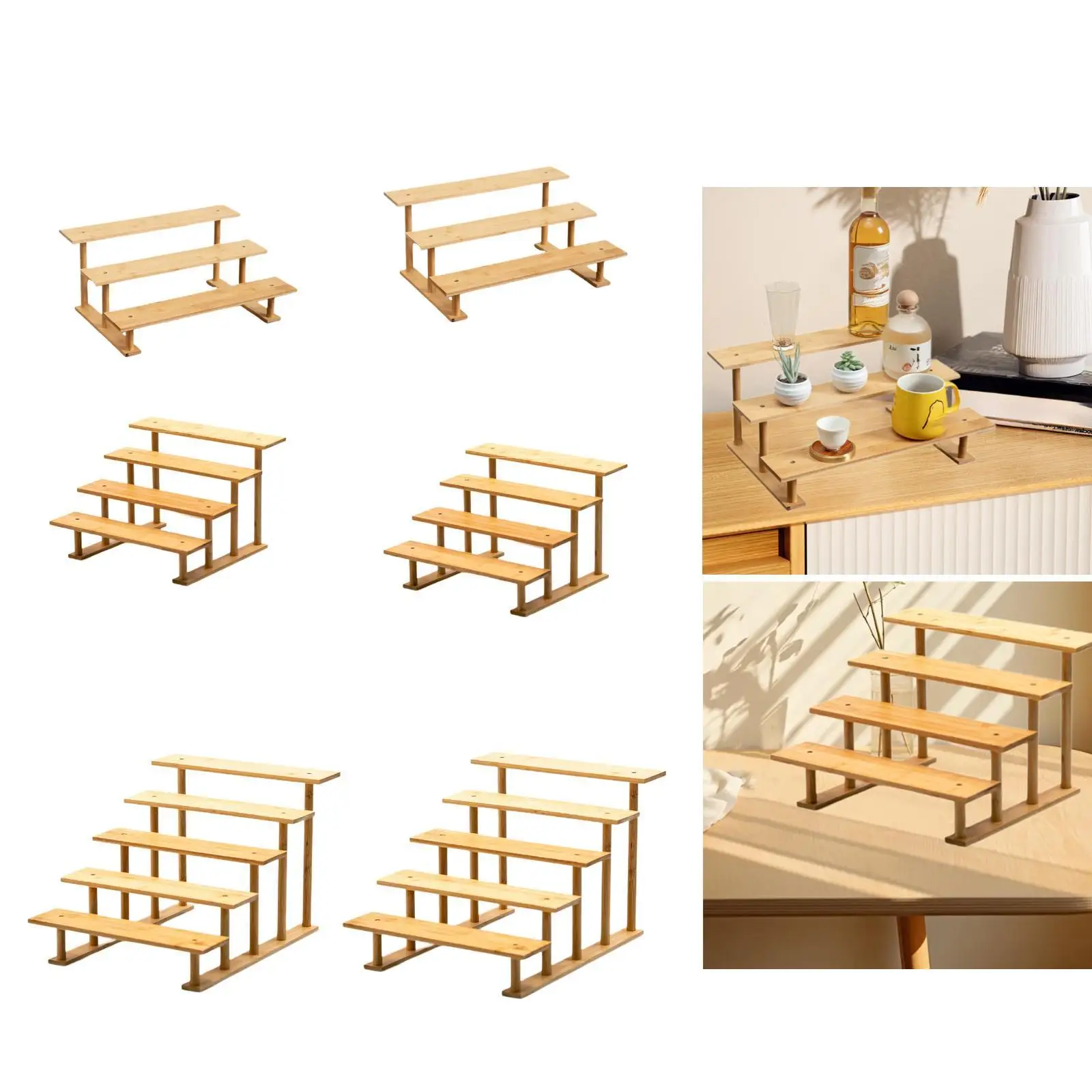 Wooden Jewelry Display Riser Stand Shelf Organizer for Perfume Earring Necklace Showcase Decorative Figurines Desk Tabletop - view 4