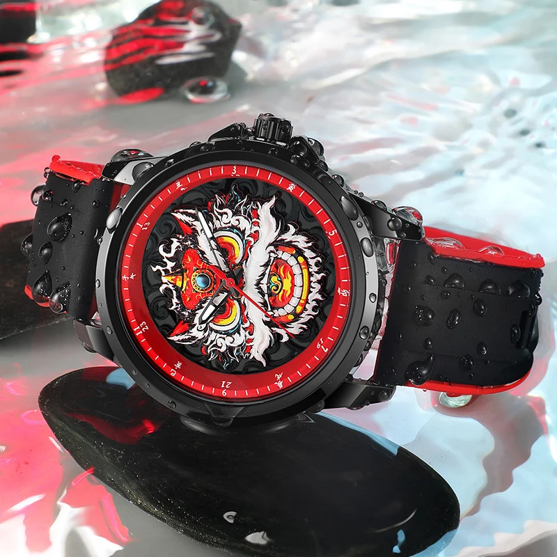 Часы для мужчин, новые трендовые мужские кварцевые часы, студенческие часы, повседневные трендовые часы в китайском стиле, крутые часы с пробуждением льва, подарочные часы reloj hombre