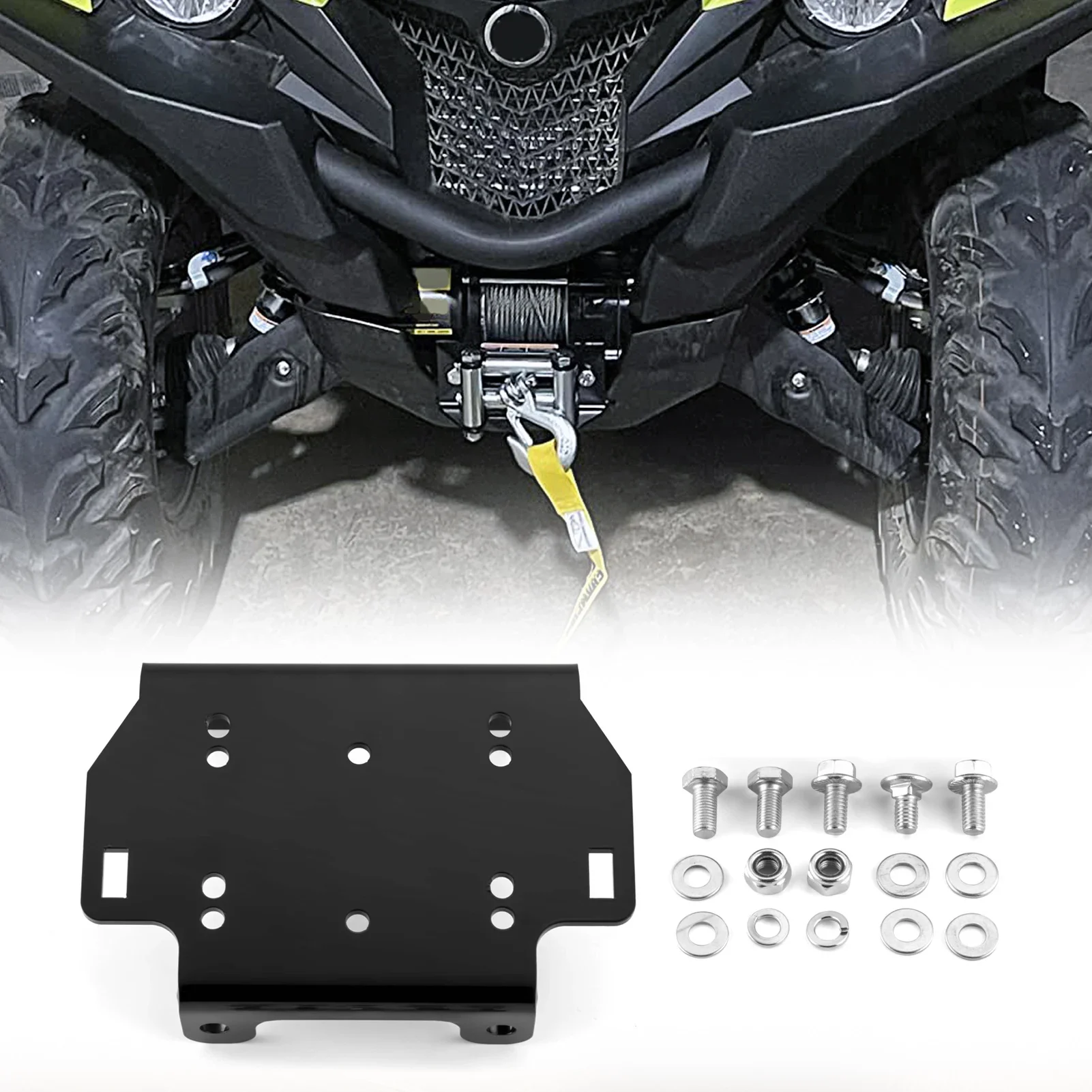 

4 7/8"(124mm) ATV Winch Mounting Bracket Kit/Plate Accessories Steel Black for 2016-2024 Yamaha Grizzly 700/Kodiak 700