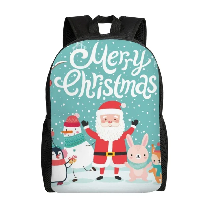 Merry Christmas Backpack Santa Claus Snowman Print Double Shoulder Bag Laptop Bagpack Travel Picnic Bag for Men Women, 16 Inches