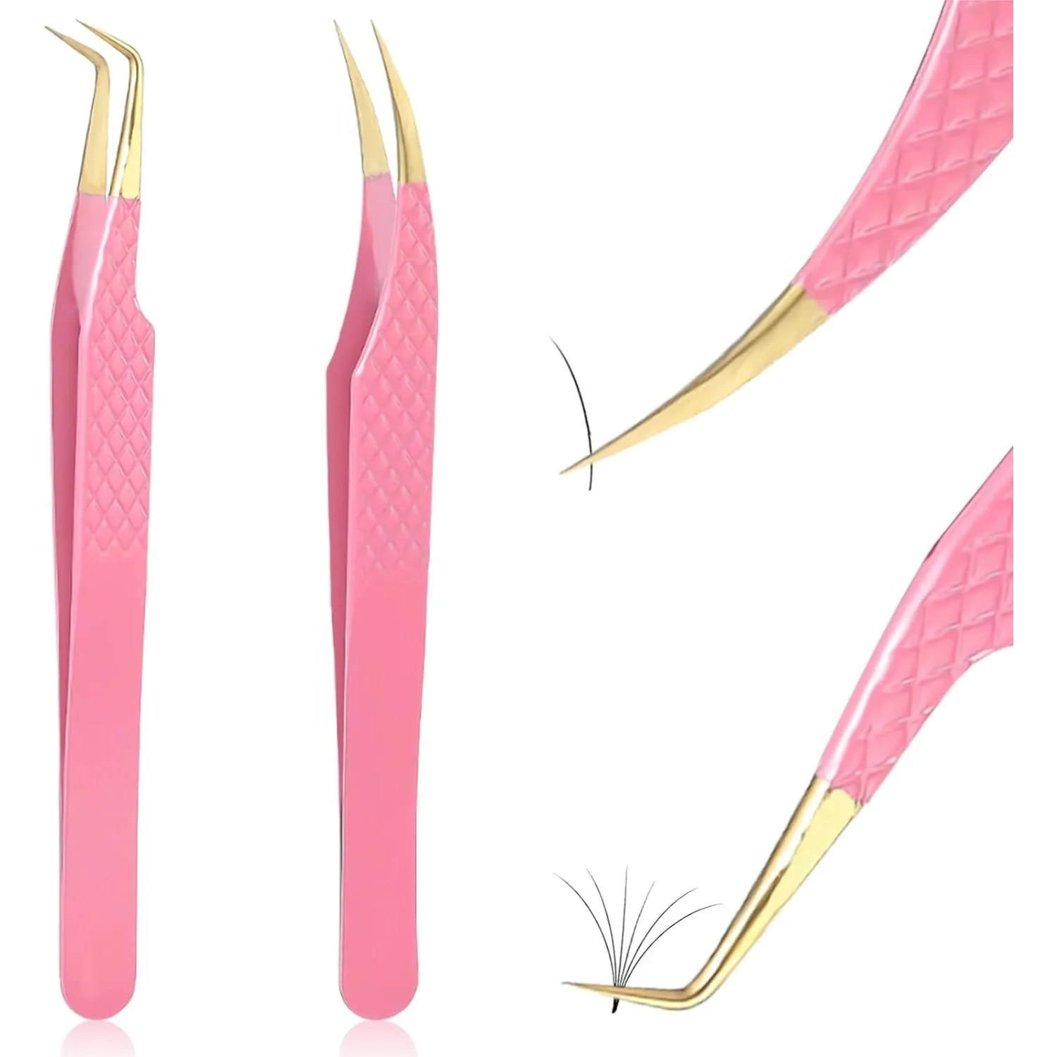 

2PCS Professional Lash Tweezers Set, Bent & Straight Tip Precision Eyelash Extension Tweezers for False Lashes, Non-Slip Grip