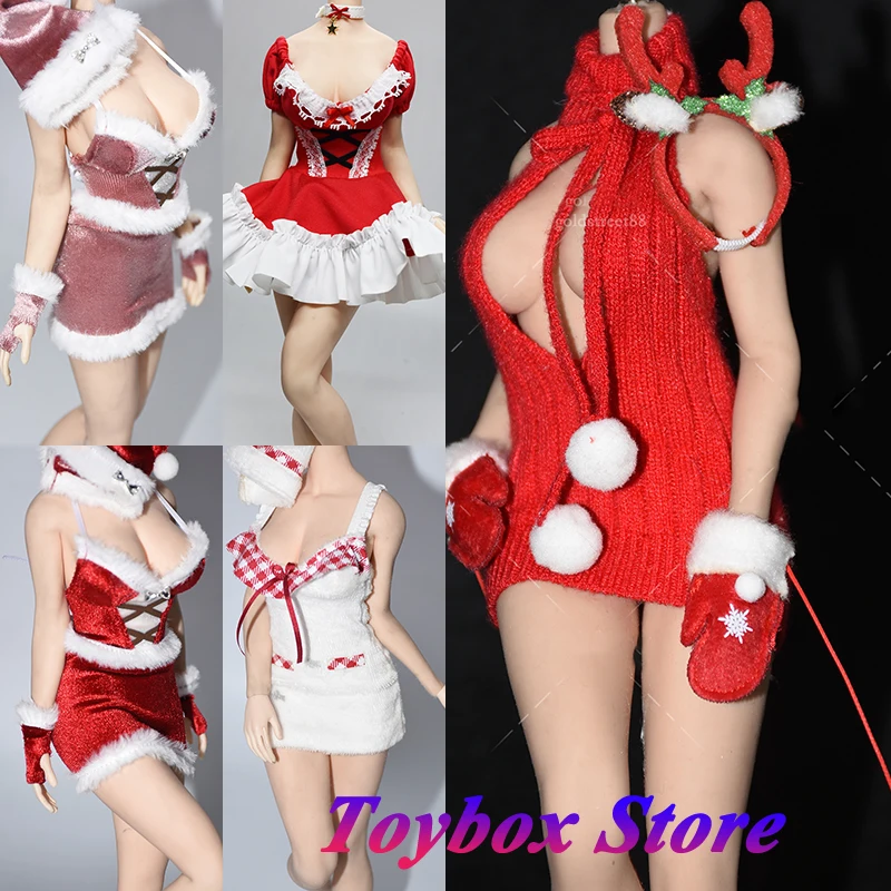 1/6 Female Soldier Christmas Sweater Fleece Dress Red White Hot Skirt Clothes Accessory For 12