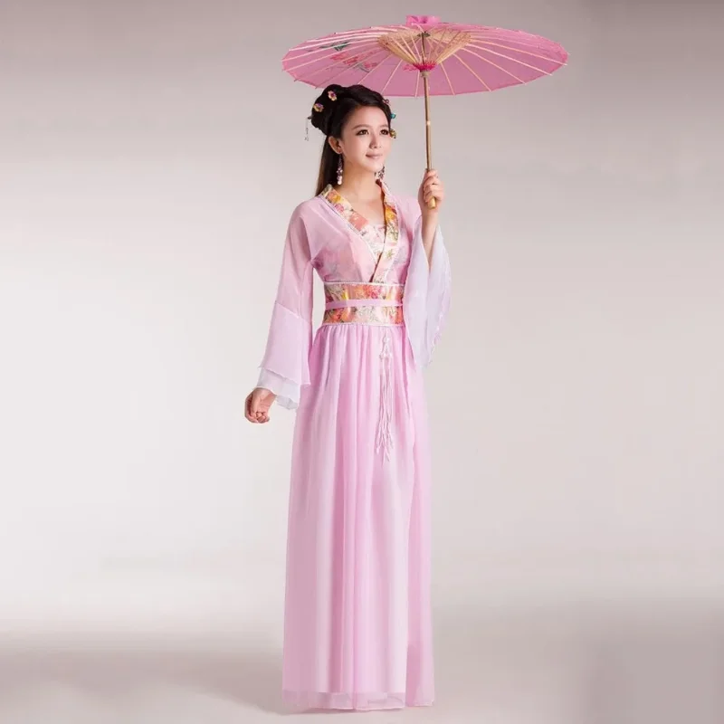 Trajes de dança clássica para meninas, hanfu feminino, trajes étnicos, elegantes e elegantes, brancos e vermelhos, performance chinesa