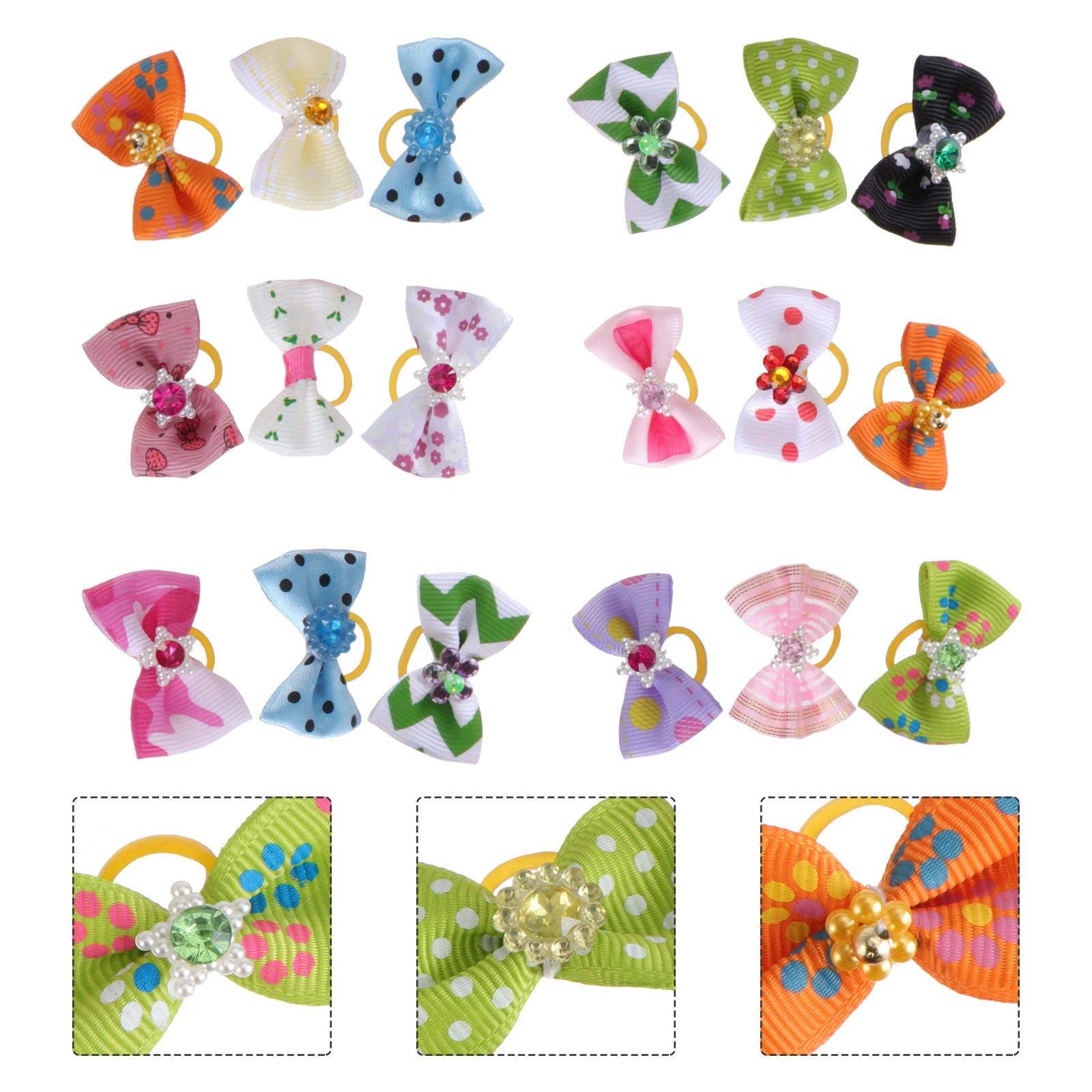 

20 Pcs Hair Clips Pet Head Flower Bows with Rubber Band Cute Dog Accessories Headgear Girl