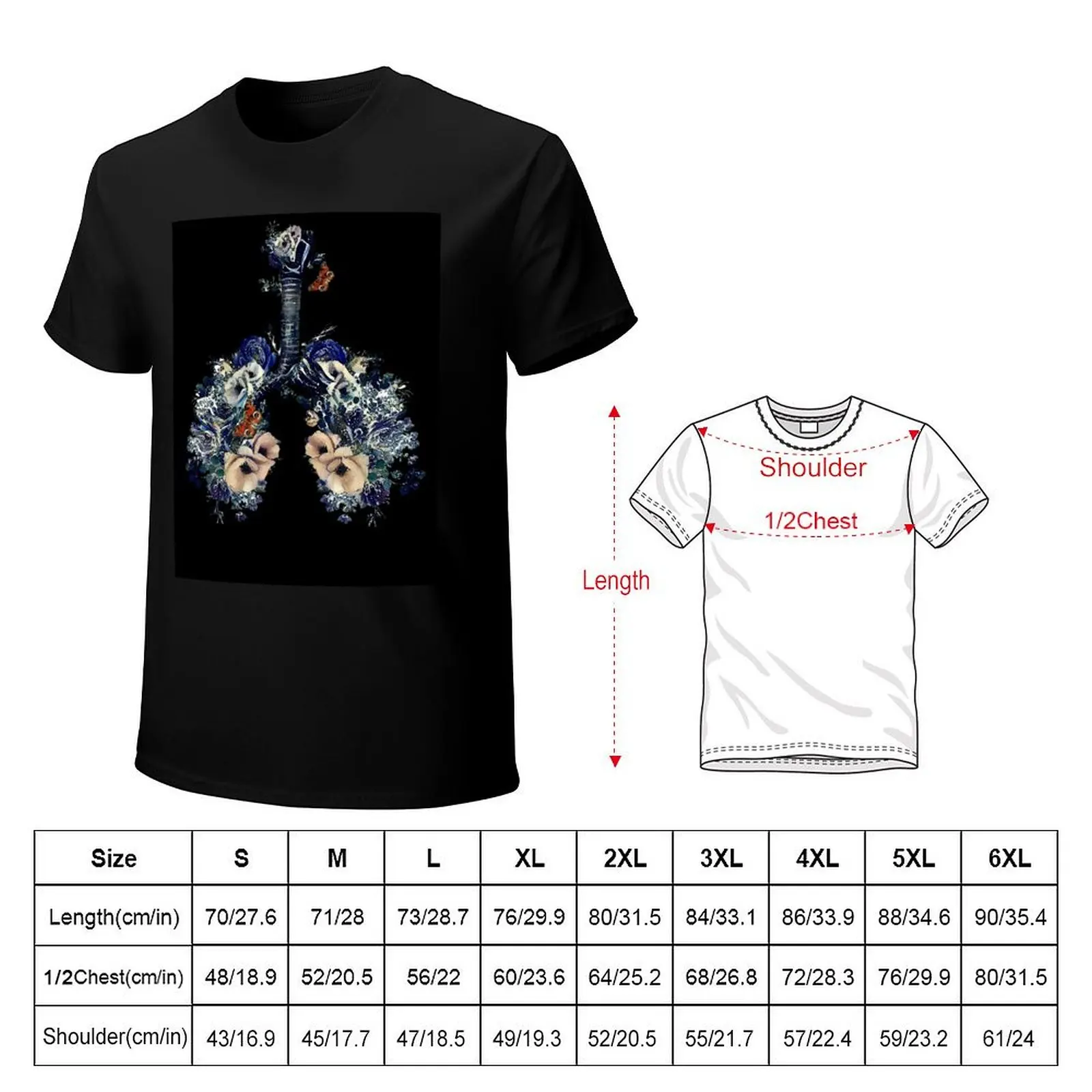 Lungs with wild flowers and splashes of water, waves, watercolor shades of blue and sand T-Shirt