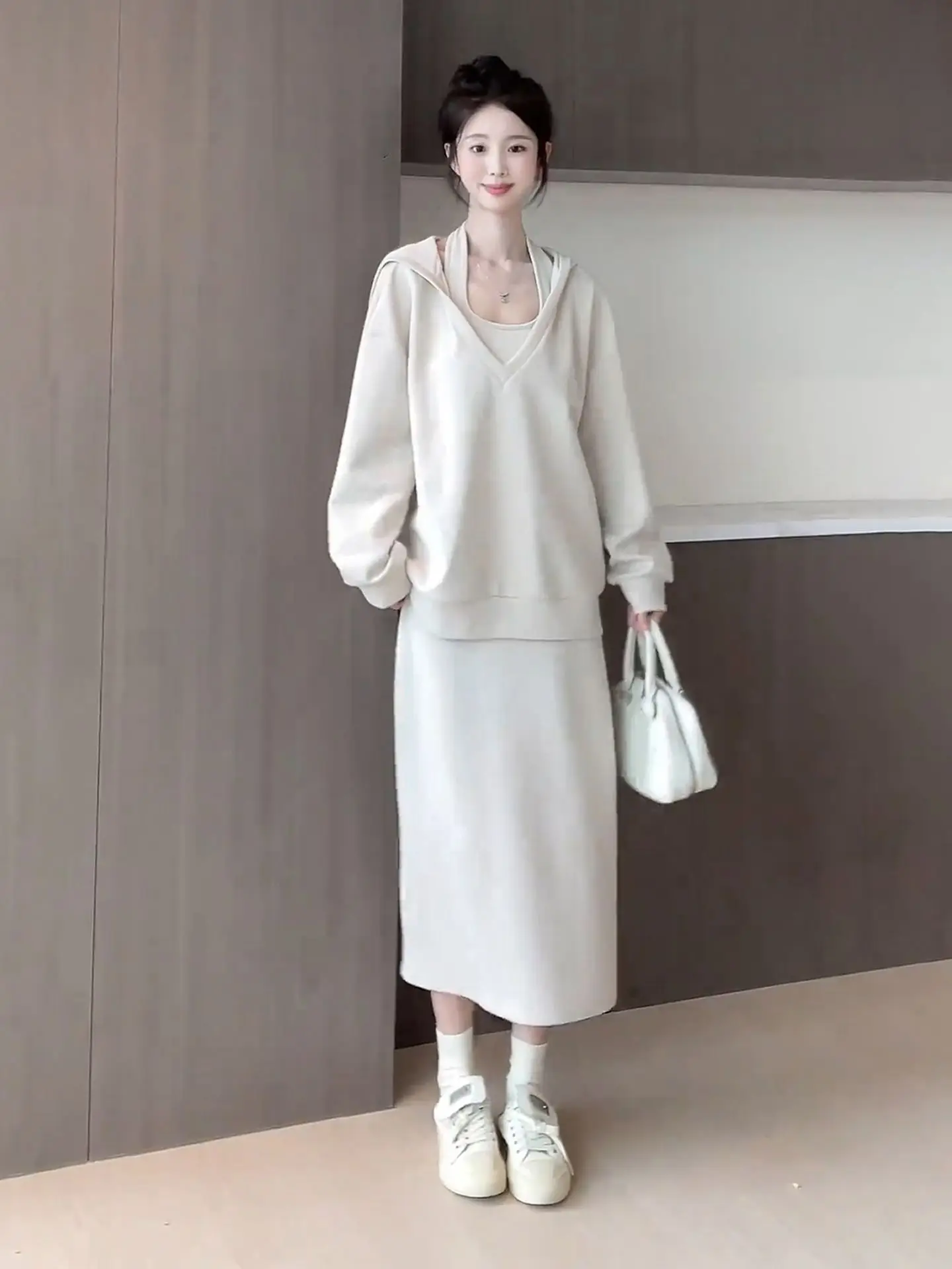 2025 New Korean Sle Loose Feel Sweatirt Set Dr Women Early Autumn High End Sensation ort Skirt Faionable Outfit