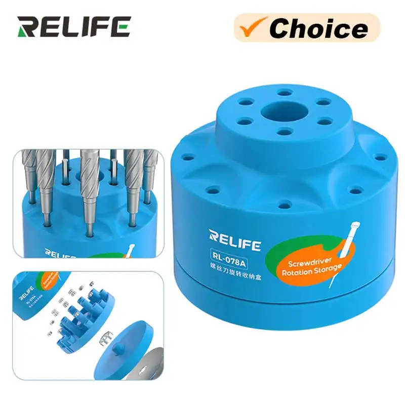 

RELIFE RL-078A Screwdriver Rotating Storage Box for Mobile Phone Repair Multiple Holes Soldering Iron Tips Storage Holder