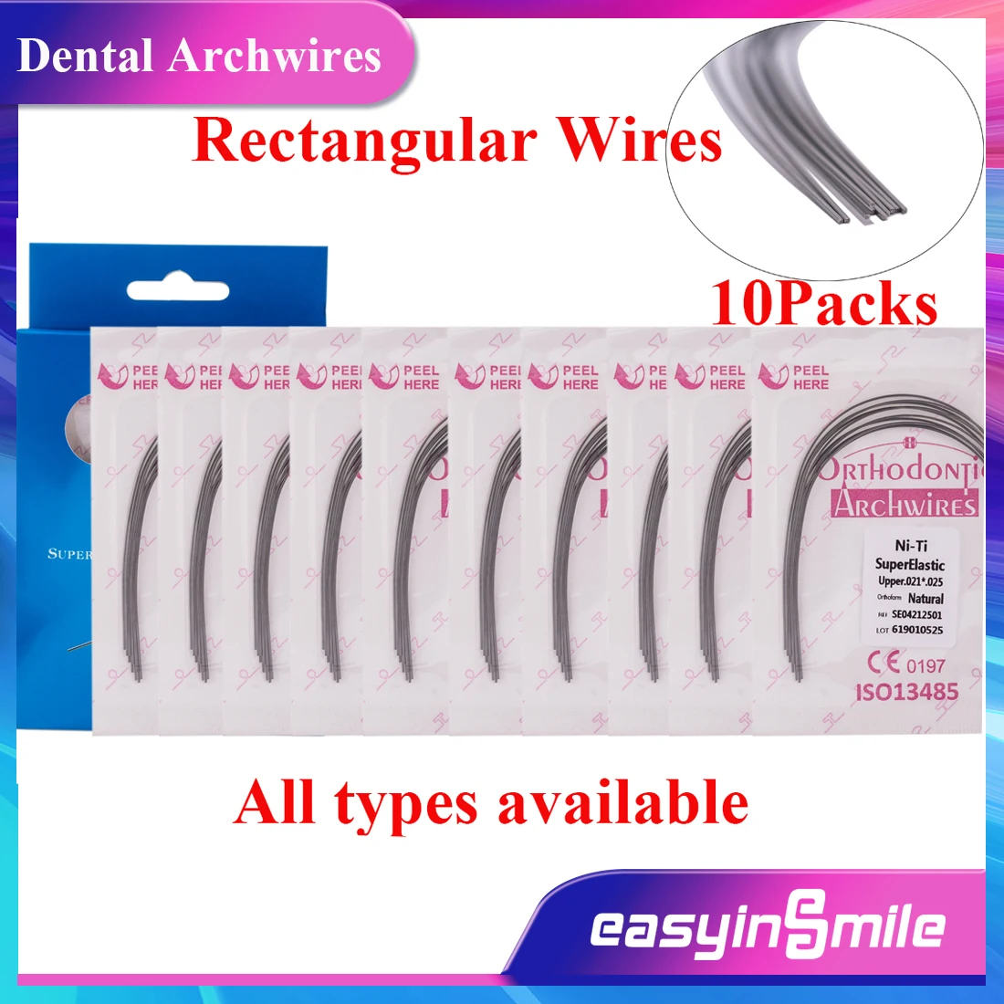 Easyinsmile 10Pks Dental Orthodontic Archwires Suprt Elastic Rectangle Round Teeth Arch wires natural All Types