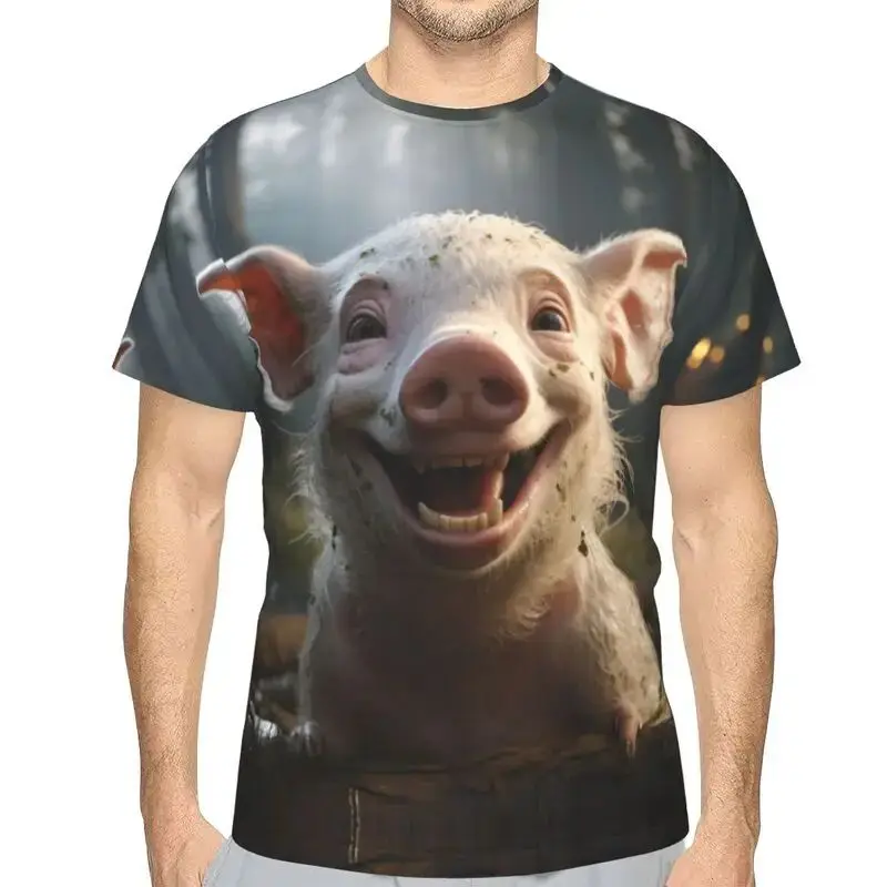 Men Summer Fun Cute Animal Pig Print 3d Printed T-Shirt Fashion Funny Personality Plus Size Loose Round Neck Short Sleeve Top