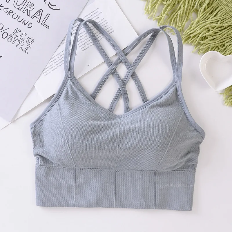 Bra Selempang Punggung Cantik Satu Ukuran Bra Olahraga Lari Push Up Yoga Mulus Bersirkulasi Atasan Tabung Yoga Warna Solid Kebugaran Lembut