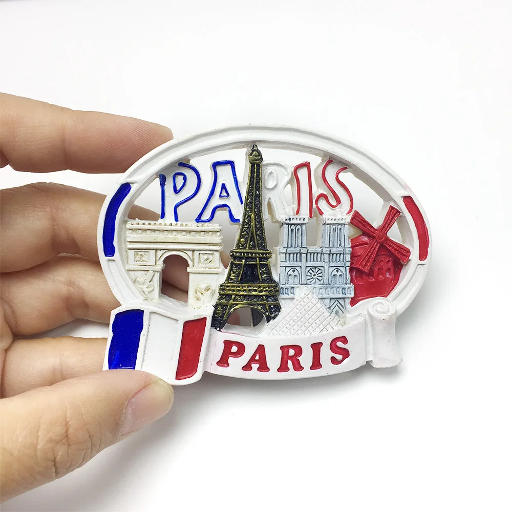 

Eiffel Tower in Paris, La Marseillaise Victory Arch, Louvre Museum, France, Souvenirs - 3D Resin Fridge Magnet
