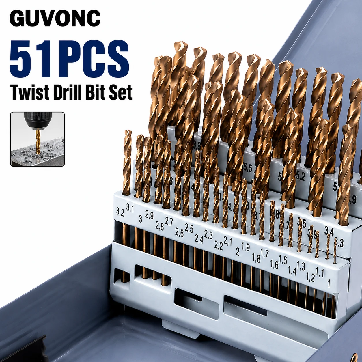 51Pcs HSS Twist Drill Bit Set 1.0‑6.0mm Metric Split Point Straight Shank Bits for Soft Metal Wood Acrylic with Storage Case
