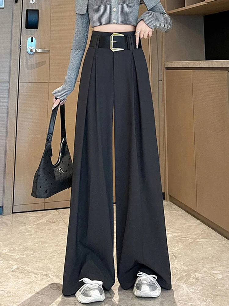 Fashion Suit Wide Leg Pant Women Elegant High Waist Loose Belt Trousers Summer Casual Female Solid All Match New Ins Chic Pants
