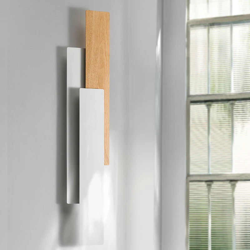 Lámpara de pared de madera natural para dormitorio, luz de pared rectangular de Color nogal, iluminación decorativa interior, Control remoto, moderna