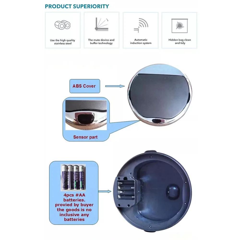 Imagem -05 - Automática Dustbin Smart Lixo Bin Ash-bin Forma Redonda Lixo Lixo Cozinha Litros Aço Inoxidável