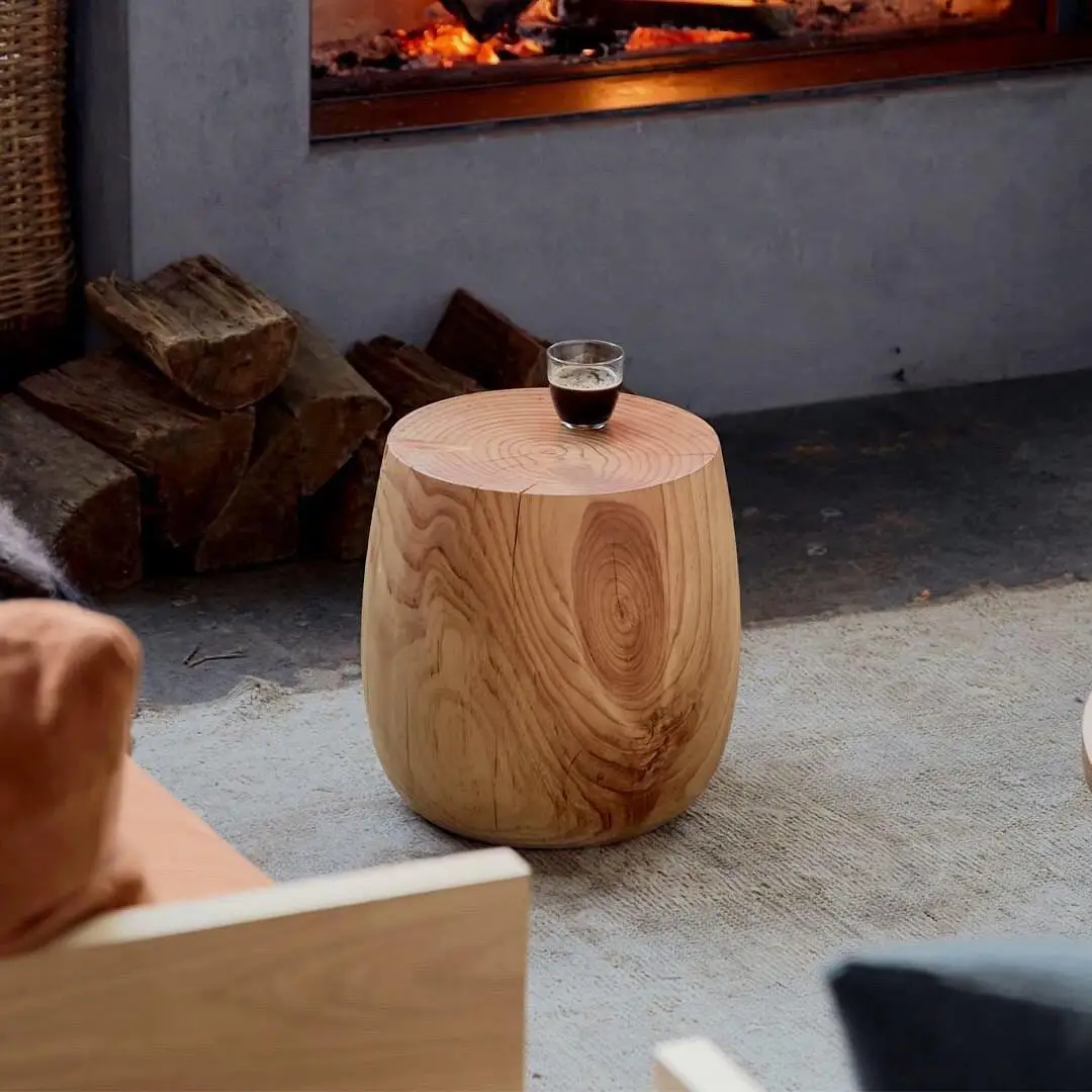 Nordic solid wood personalized design log round coffee table stump creative round stool coffee table bed and breakfast tree stum