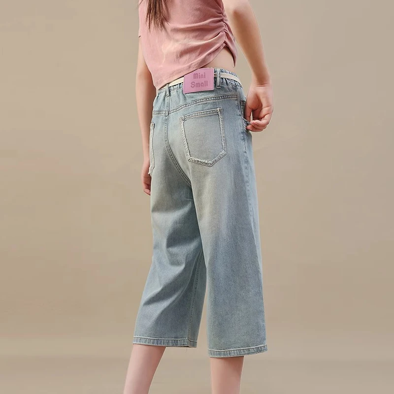 

Girls thin jeans summer 2024 new cropped shorts Kids casual straight pants childrens clothing girls jeans porno 14 años