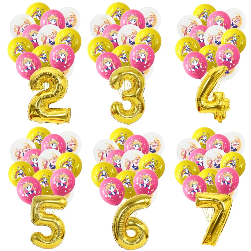 Sailor Moon Number Ballons Set Tsukino Usagi Girls Birthday Party Decoration Supplies Anime Figures Latex Balloon Kids Toy Gifts