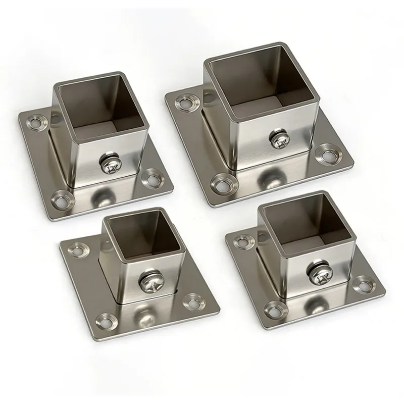 Thickened Square Flange Base Stainless Steel Connector, Guardrail Pipe Curtain Rod Support Bracket for Round Tube Mounting