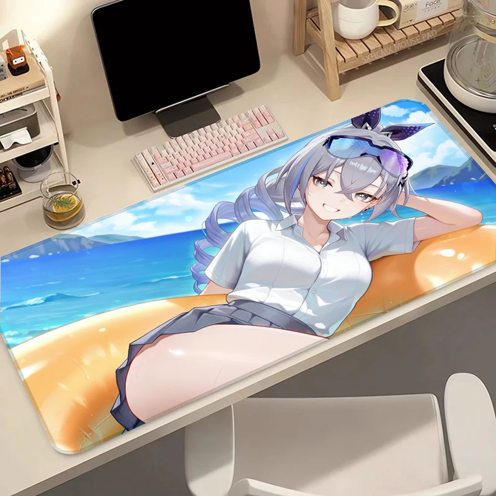 Rubber Mouse Pad Honkai Star Rail 50x100cm Silver Wolf Sparkle Ruan Mei MouseMat Large Keyboard Gaming Mousepad Locking Edge Mat
