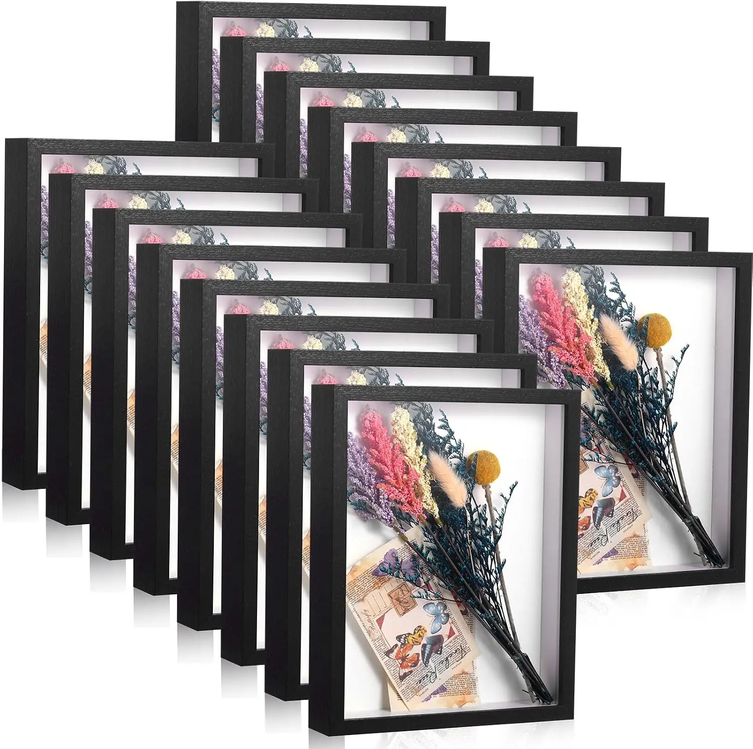 16 Pack 8 x 10 Inch Shadow Box Frame Display Cases, Deep Picture Frames for Wedding Bouquet Preservation, Memorabilia, Teacher C