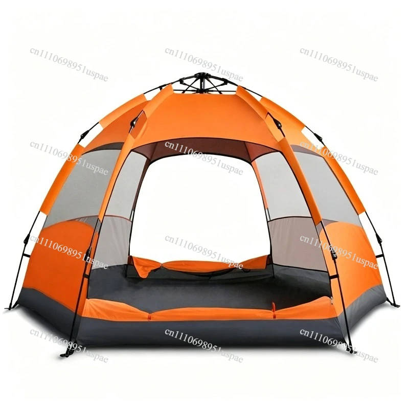 Waterproof Instant Pop Up Tent 6 Person Family Camping Hexagon Double Layer Automatic Large Outdoor Tent