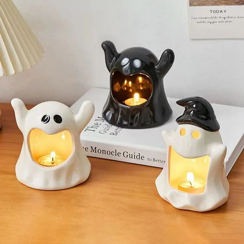 Halloween Table Centerpiece Ghost Candle Holder Candy Bowls Bat Ceramic Holders Tableware Decoration For Halloween Party Decor