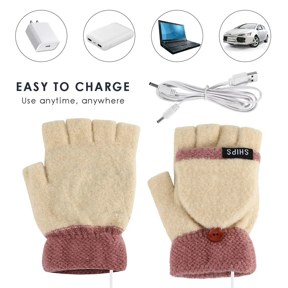 Warmer Winter Thermal Electric Heating Gloves USB Heated Full&Half Finger Winter Mittens
