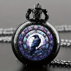 Retro Black Crow Small Size Quartz Pocket Watch -Necklace Pendant With World Time Feature, Alloy Case, Ideal Gift For Men &Women