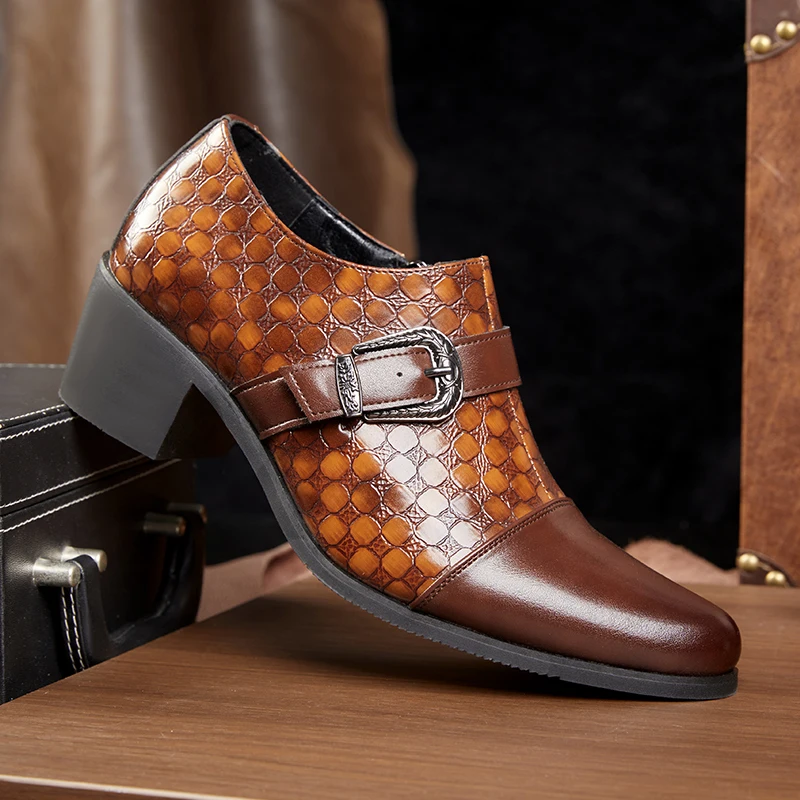 

Retro Men Business High-heeled Loafers Dark Brown Men Casual Comfortable and Fashionable Leather Shoes Banquet Shoes Sizes 39-46