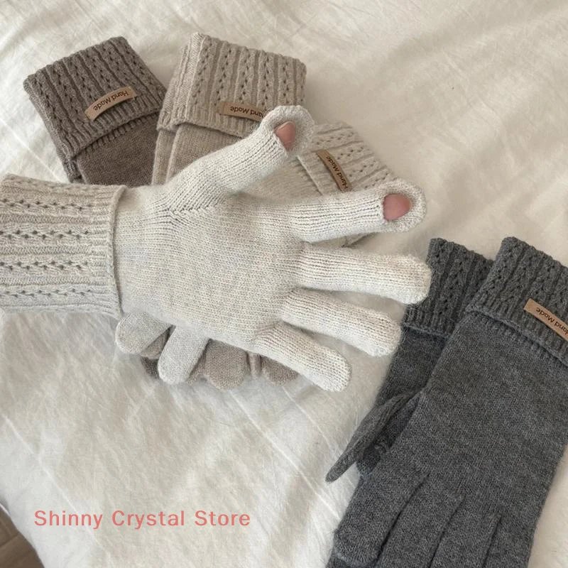 Gants chauds tricotés de couleur unie, à la mode, pour écran tactile, pour l'extérieur, résistant au froid, cyclisme, épais, automne et hiver