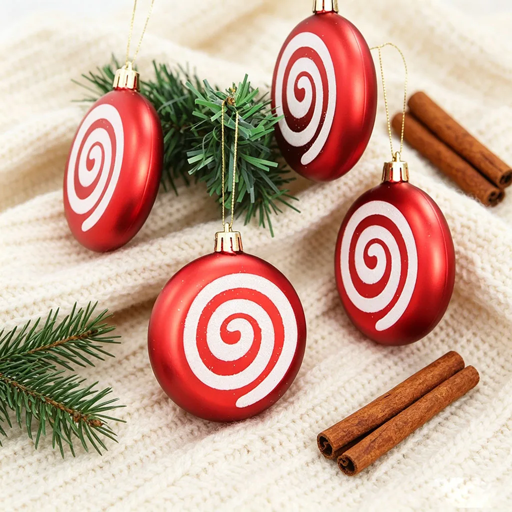 (4Pcs/bag)Size 9Cm Flat Striped Hollow Candy Pendant for Christmas Tree Decoration and New Year Room Matching view 5